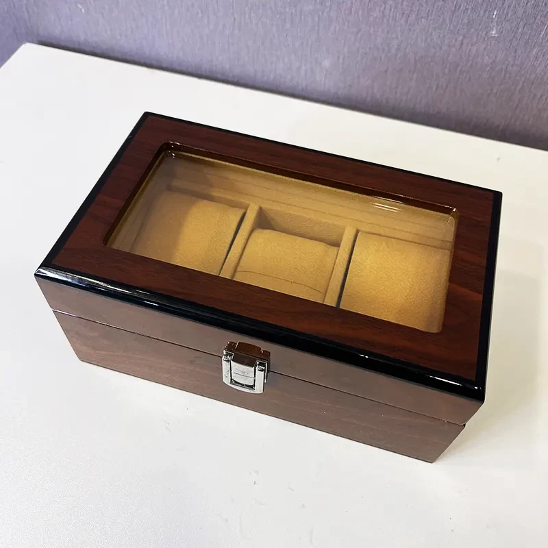 Coffee Wooden 3 Slots Watch Organizer & Gift Case